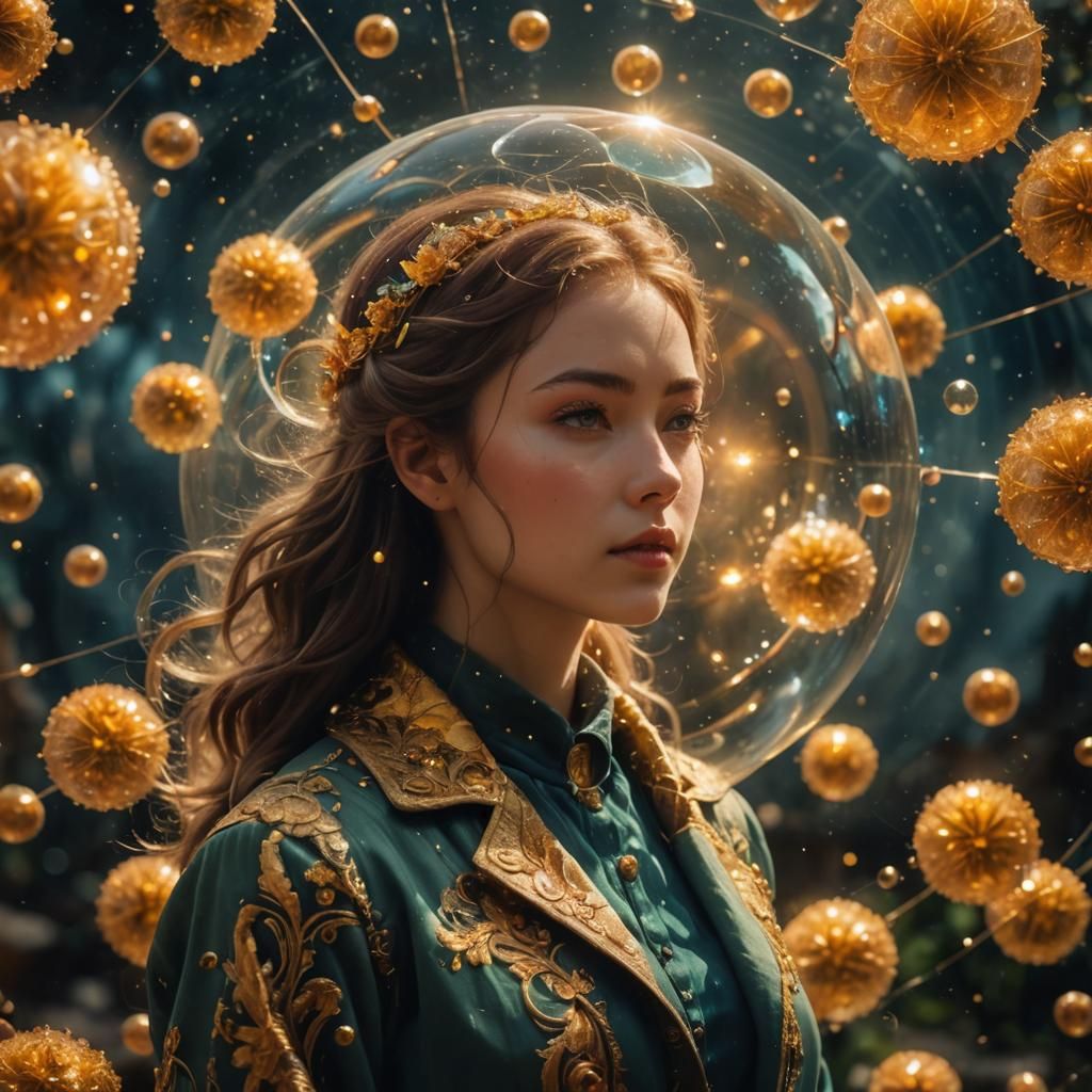 Magical Orb with Flying Spheres in Anime Style