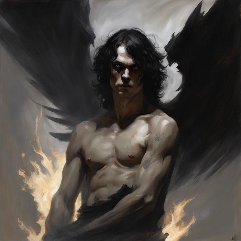 Eerie Fallen Angel Portrait in Digital Art Style