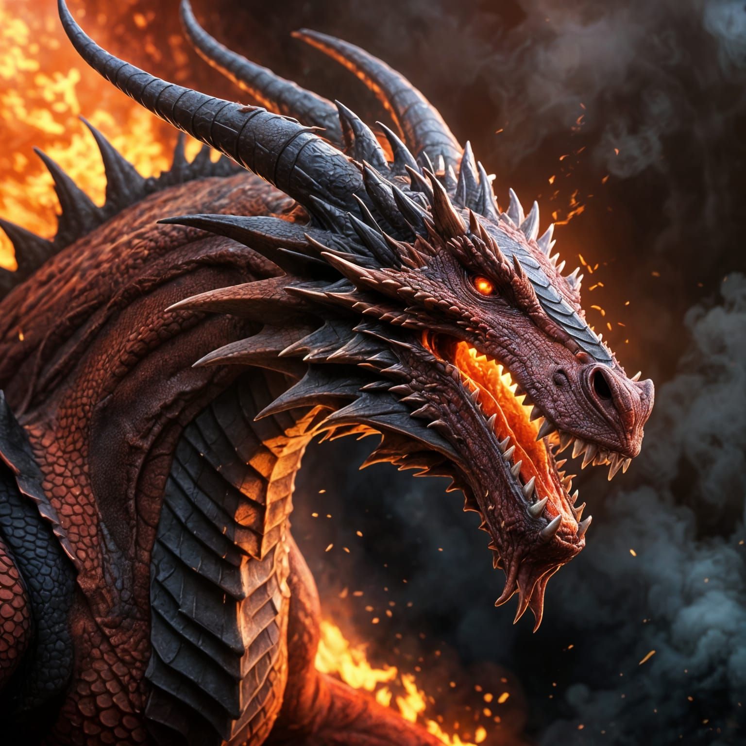 Red Dragon Exhaling Fire and Ancient Wisdom