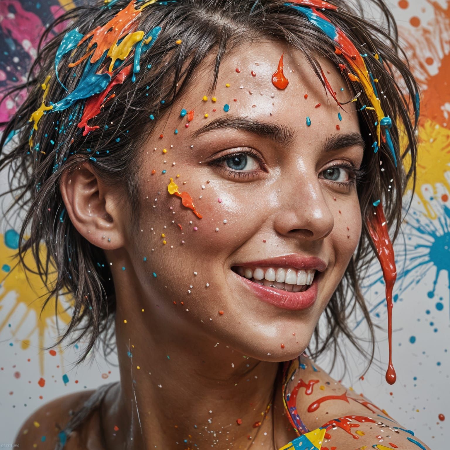 Hyperrealistic Woman's Face in Splatter Art