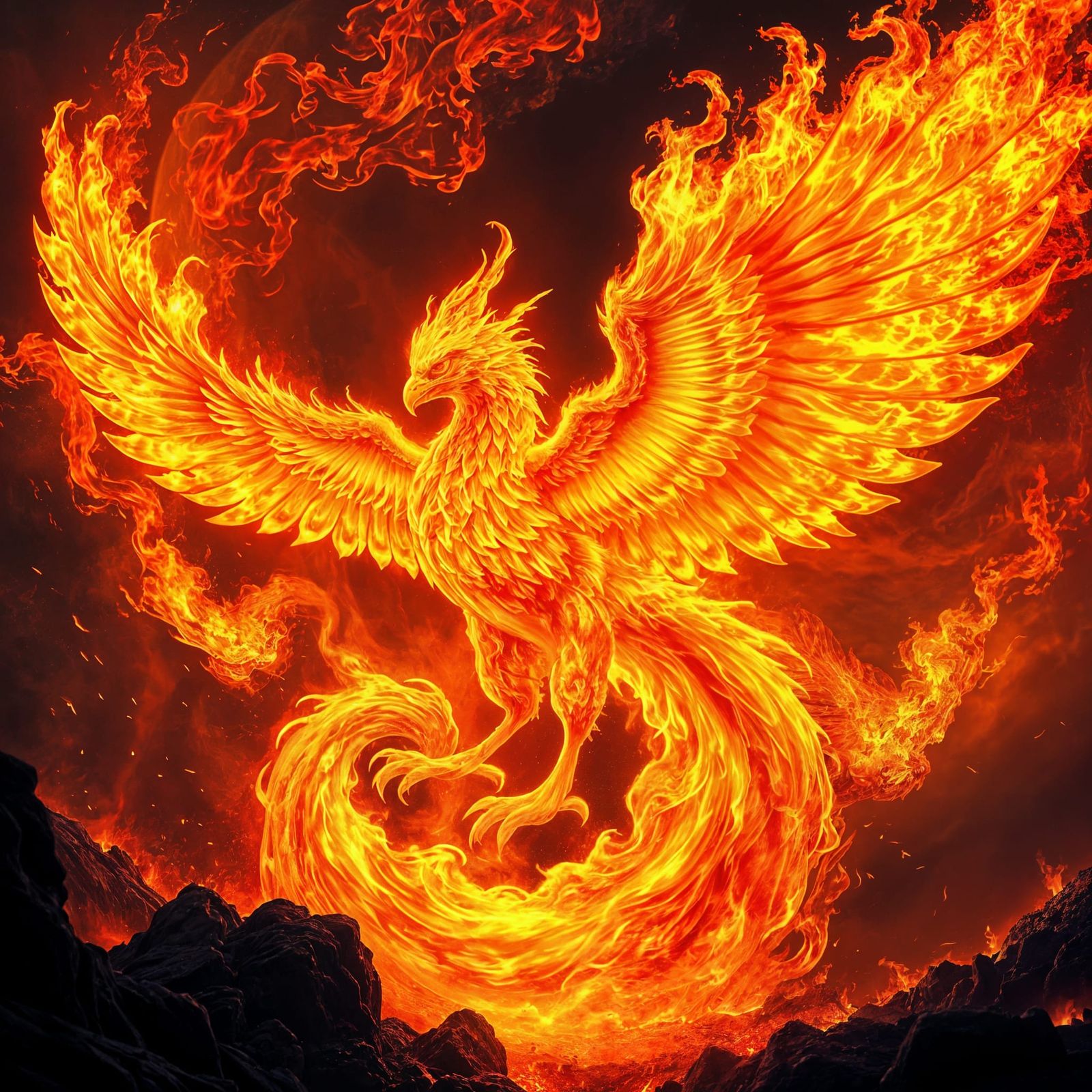 Phoenix Rising from Flames