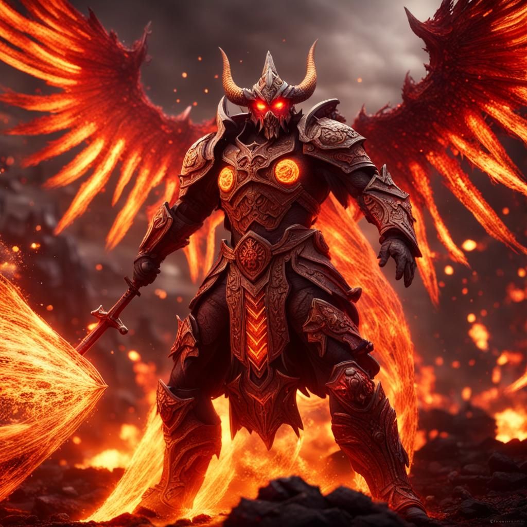 Seraphim Warrior Battles Lava Demons on Epic Battlefield