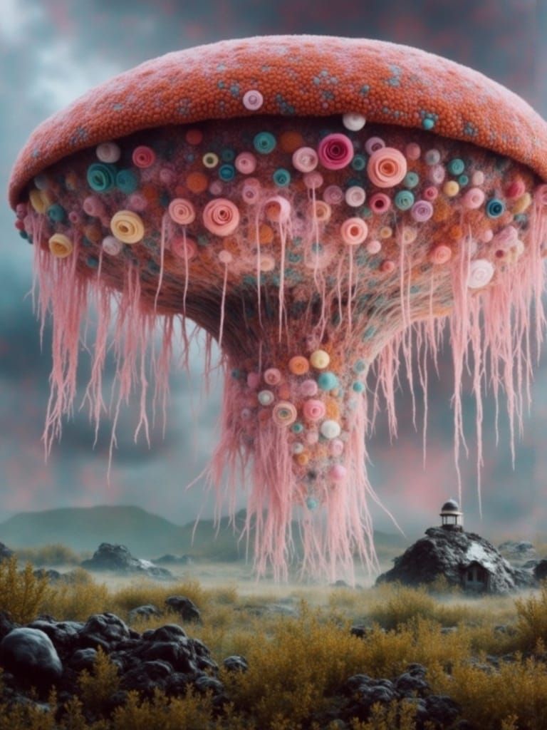 Giant Jellyfish over Dystopian Victorian Village