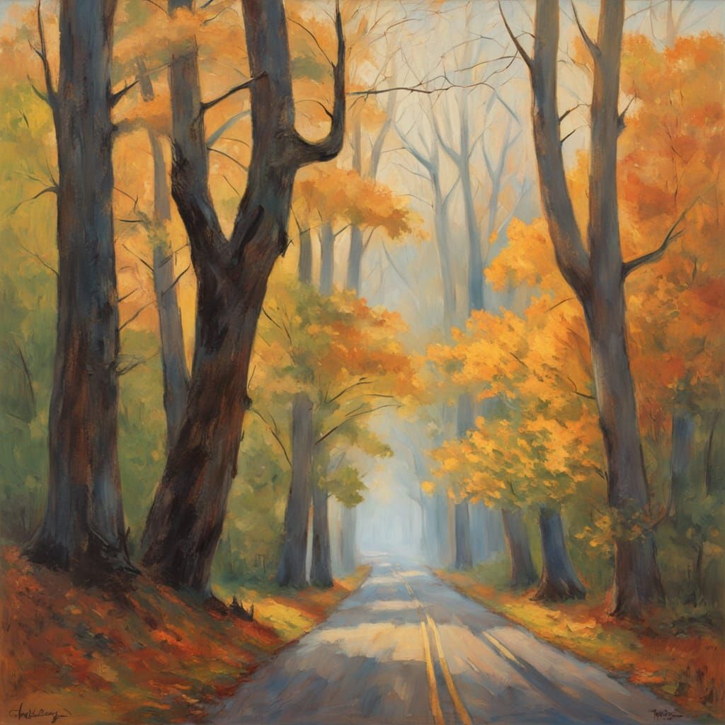 Golden Country Road in Autumn Hues