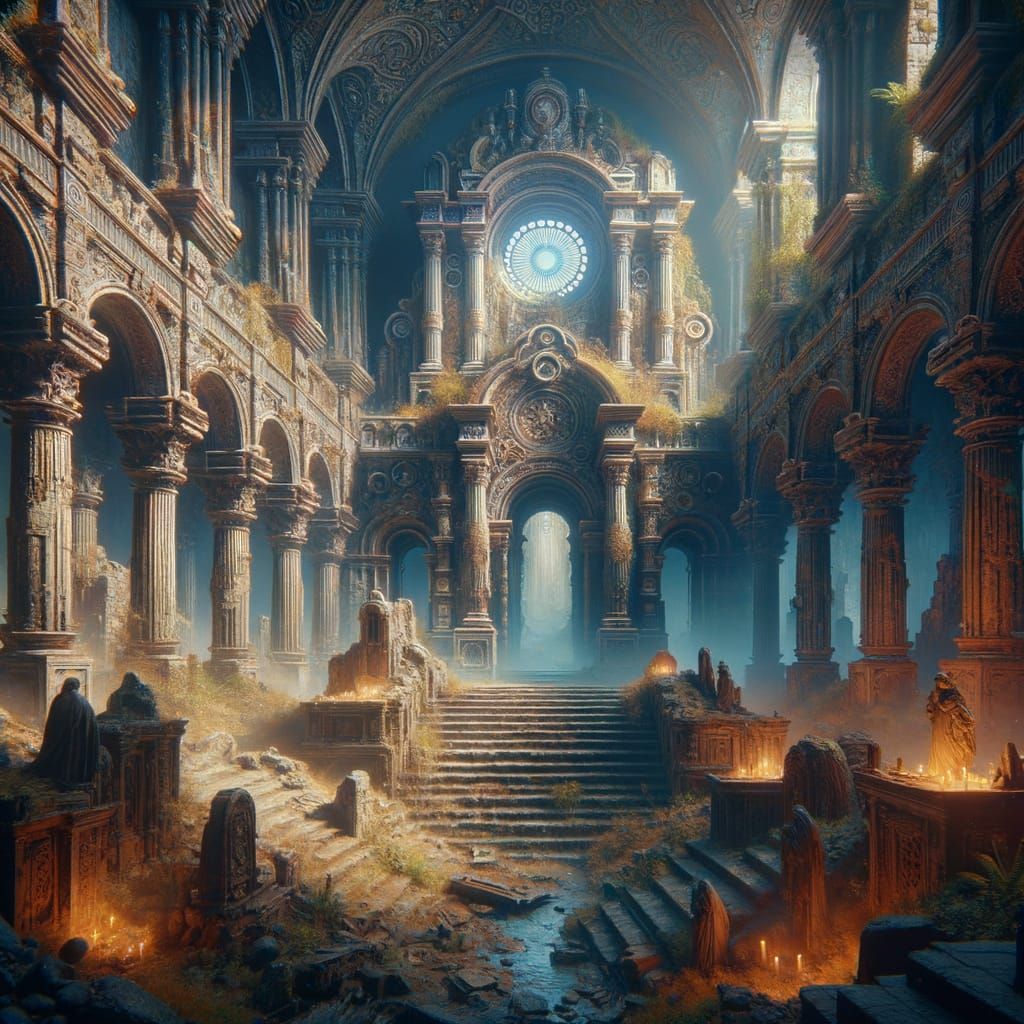 San Francisco de Asis in Ruined Chapel, Fantasy Concept Art