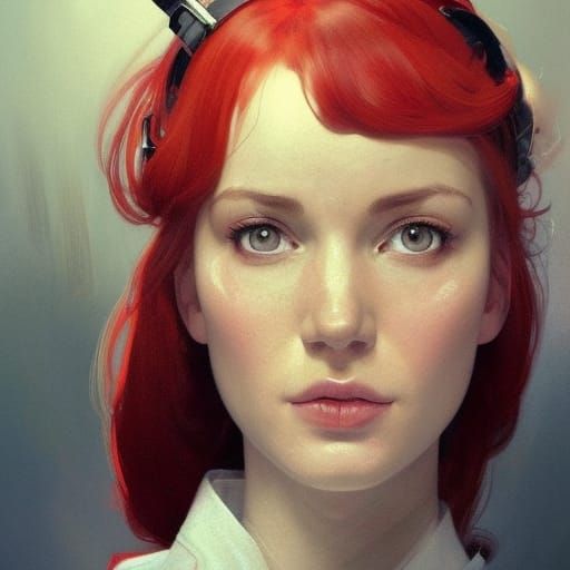 Red-Haired Nurse Portrait in Art Nouveau Style