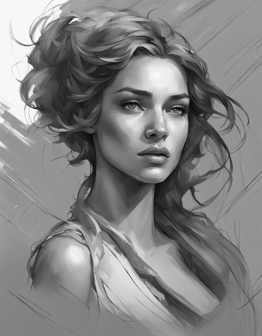 Detailed Sketch of a Beautiful Woman in Black and White