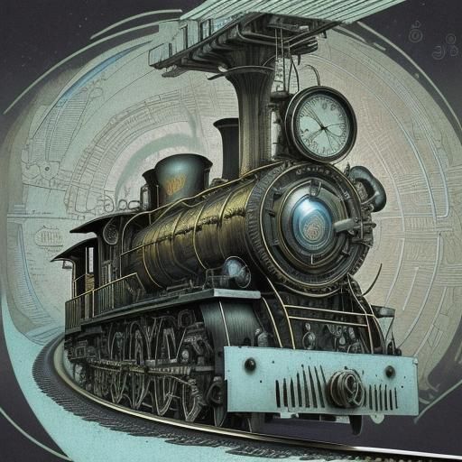 Steampunk Mechanical Train in Geometric Abstract Style