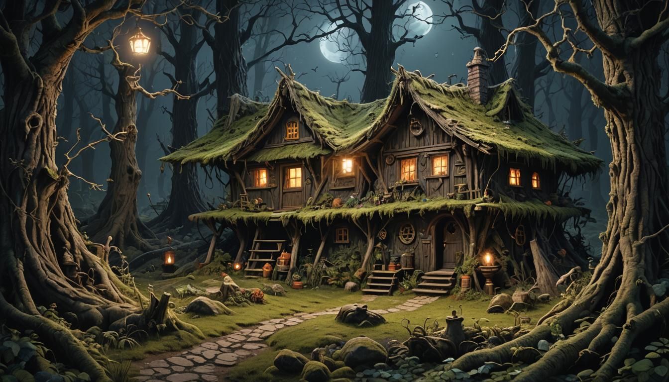 Witch Hut in Dark Forest: Photorealistic Fantasy Art