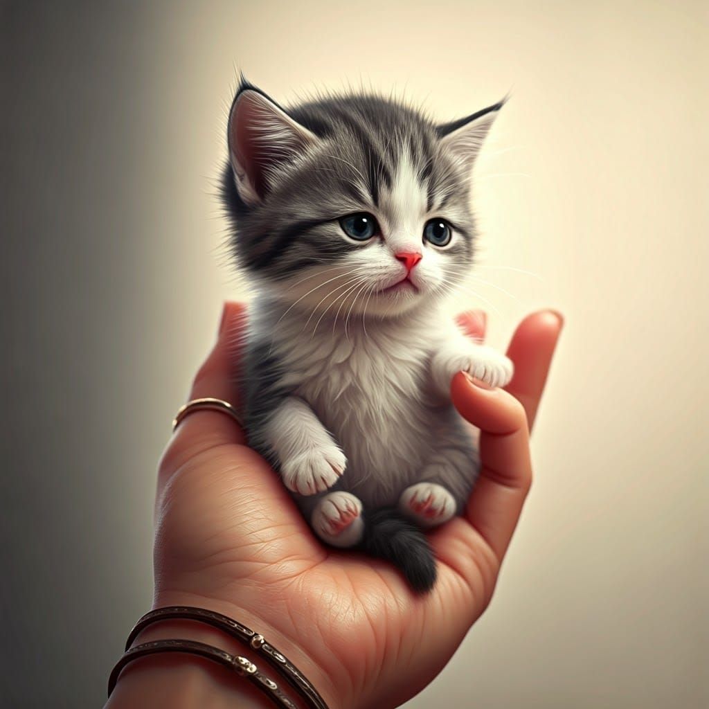 Kitten Nap: Anime-Inspired Art on Human Hand