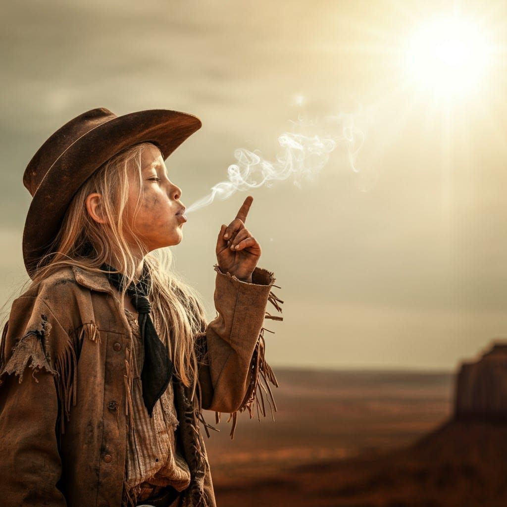 Cowgirl in Western Landscape with Smoke