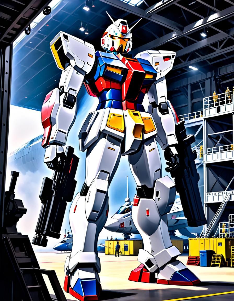 Gundam Prepares for Launch: Manga-Style Oil Painting