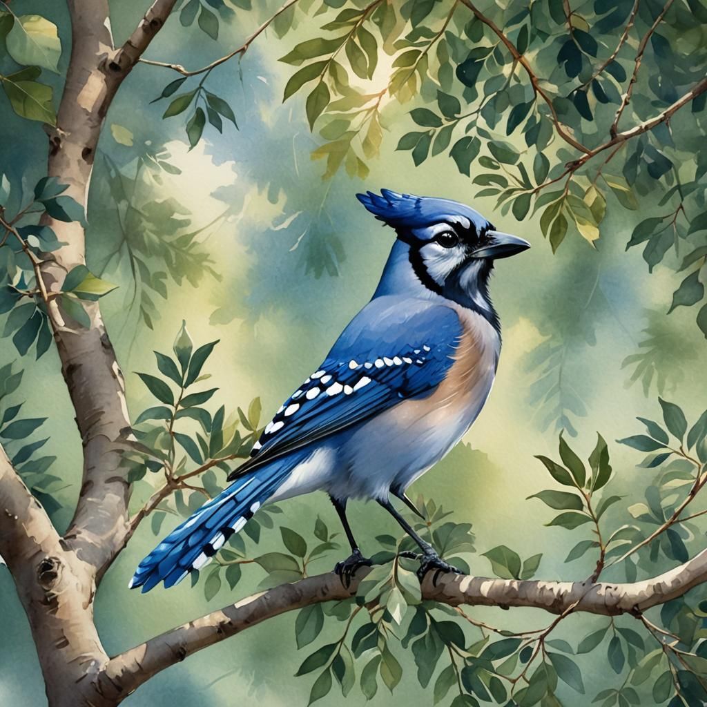 A stunning blue jay with a slightly plump physique that make...