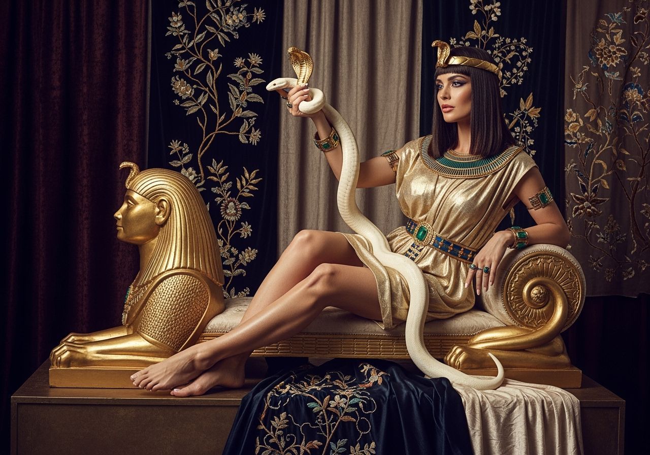 Egyptian Queen Lounging with Snake, Professional Photography