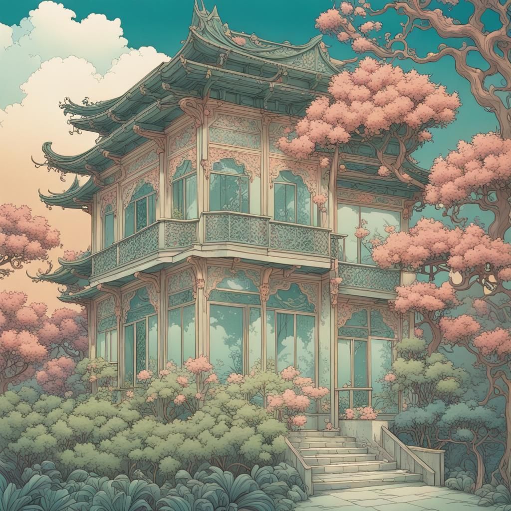 Magical Plants and Rococo Architecture in Art Nouveau Style