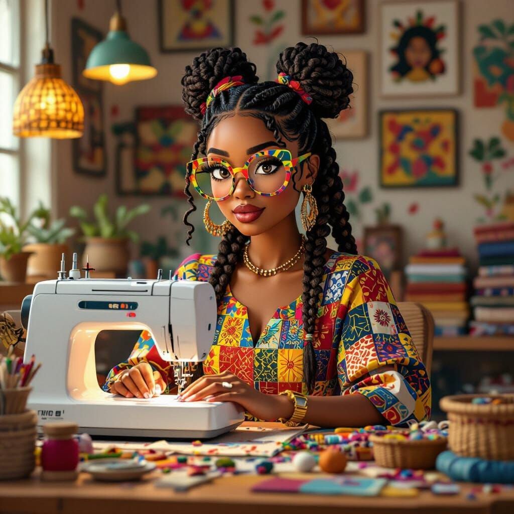 Stylish Woman in Creative Workspace, Greg Rutkowski and Pixa...