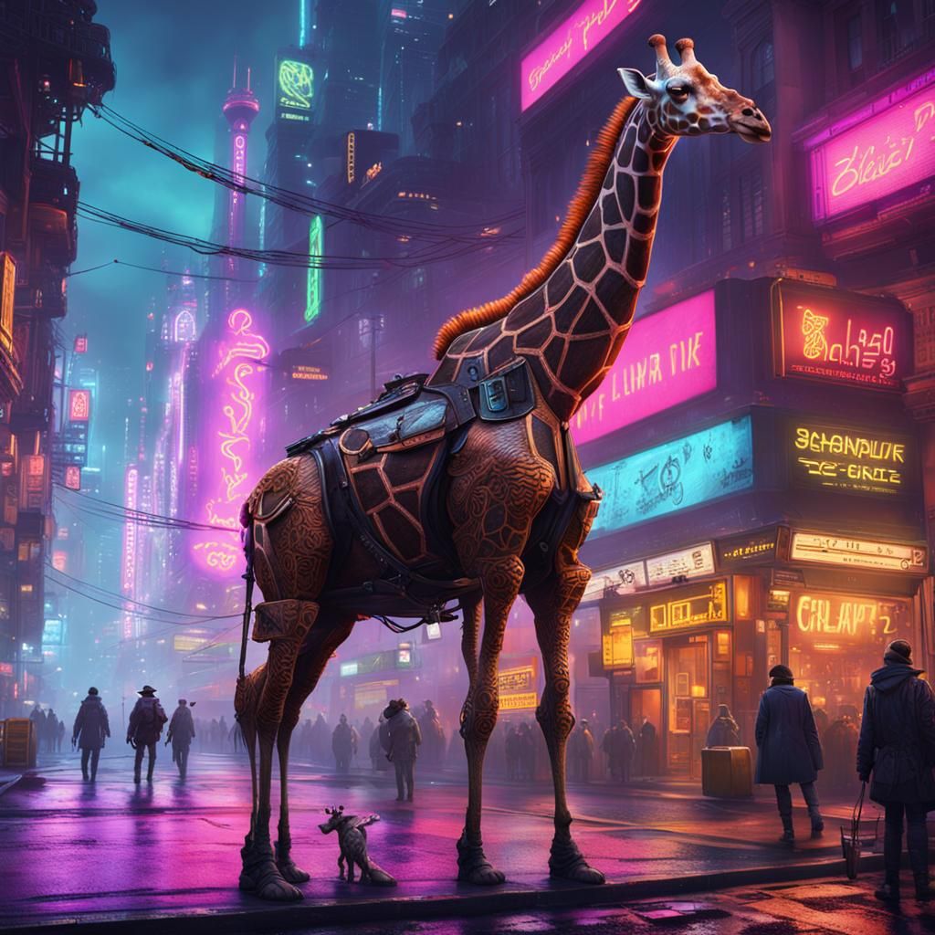 Steampunk Snail-Giraffe Hybrid on Alien Planet