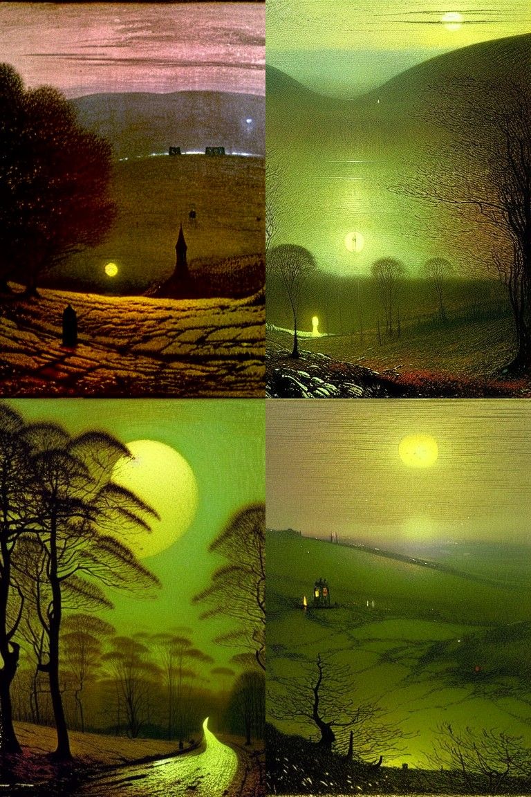 Night Hills in Luminist Painting Style
