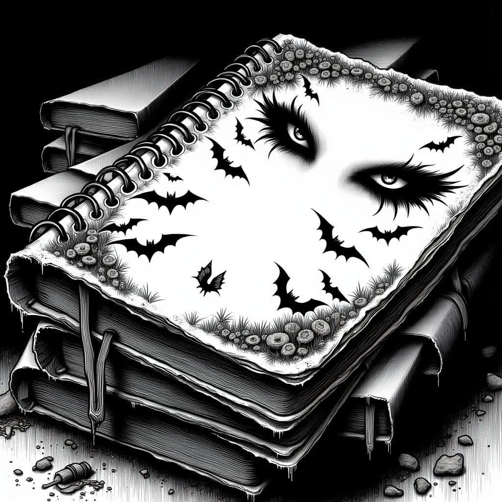 Goth-Punk Notebook Hidden Under Books