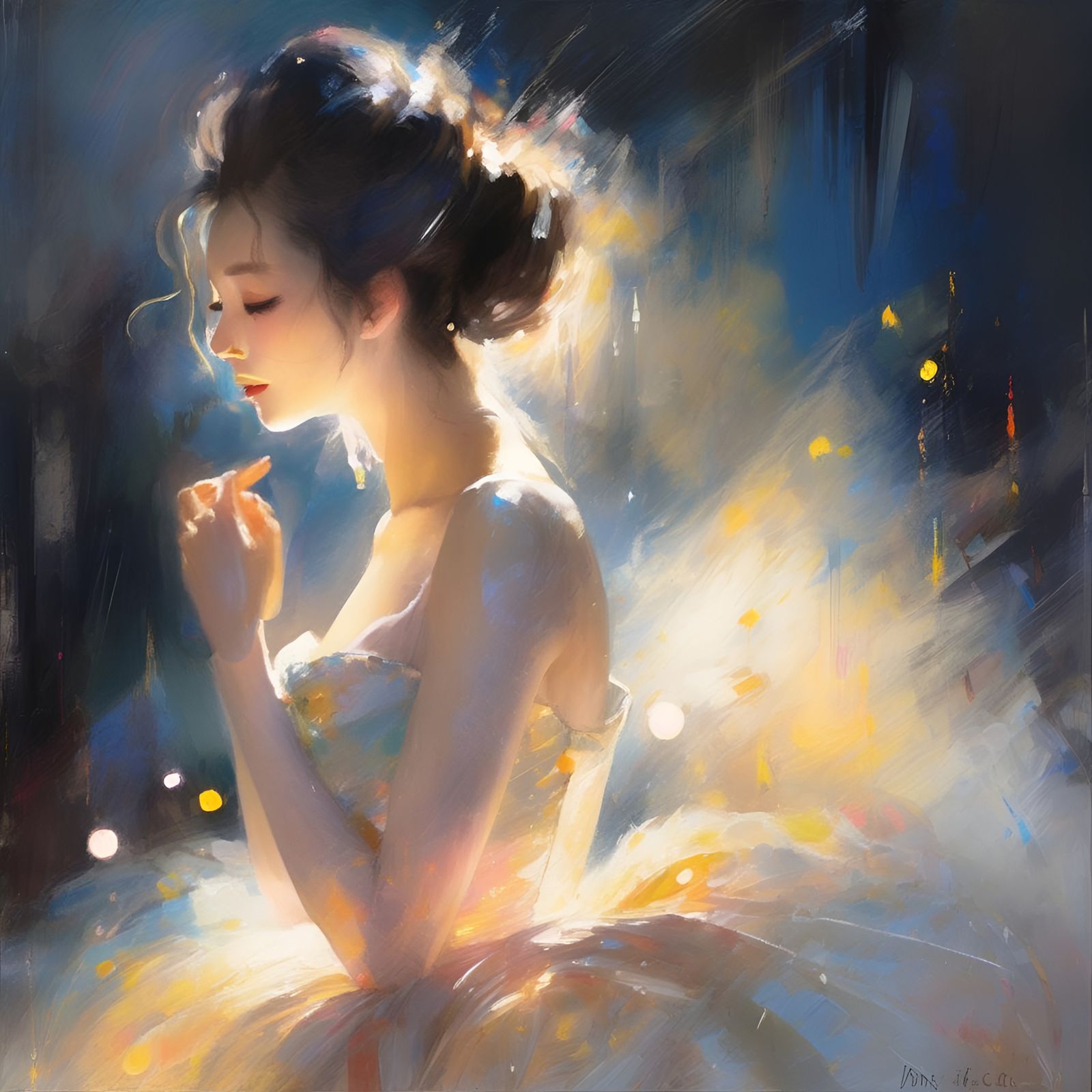 Lady in Glowing Gown with Celestial Hair