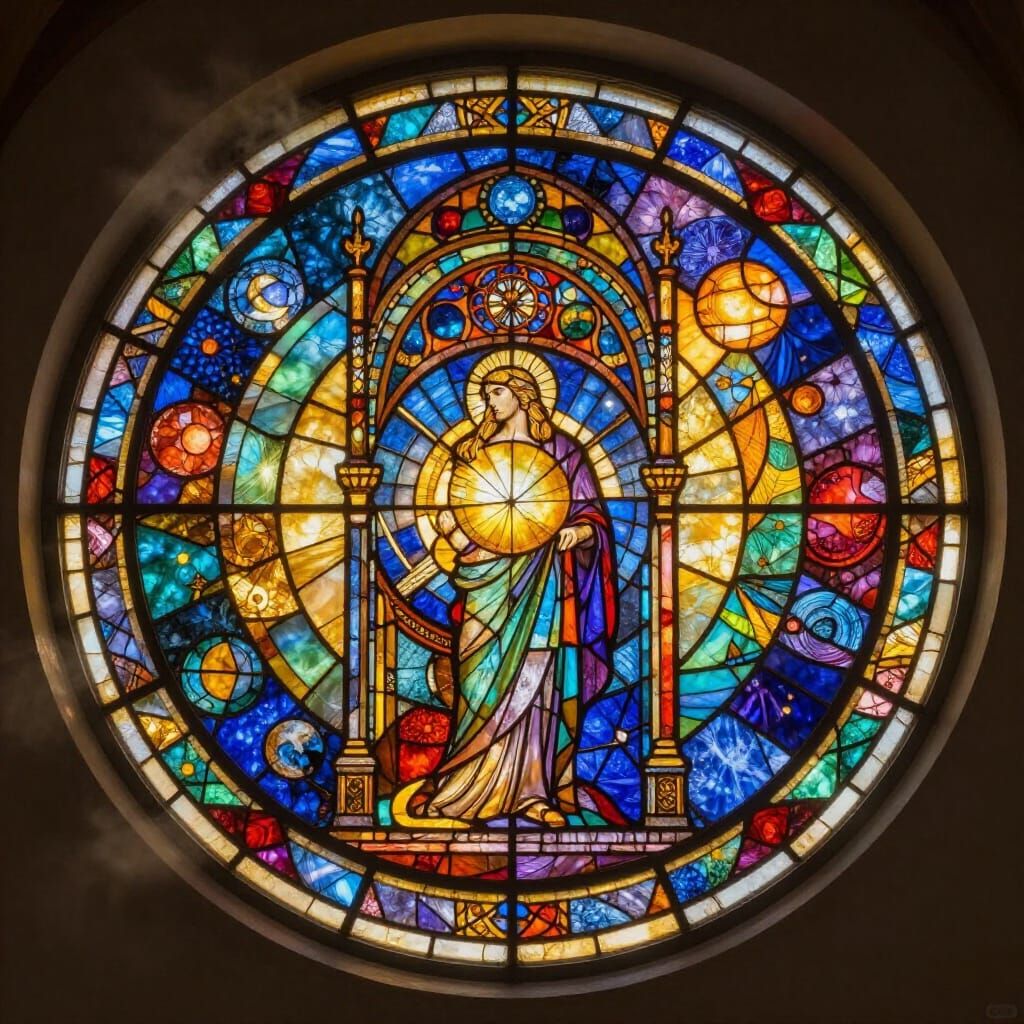 Stained Glass Philosopher's Stone Radiating Light