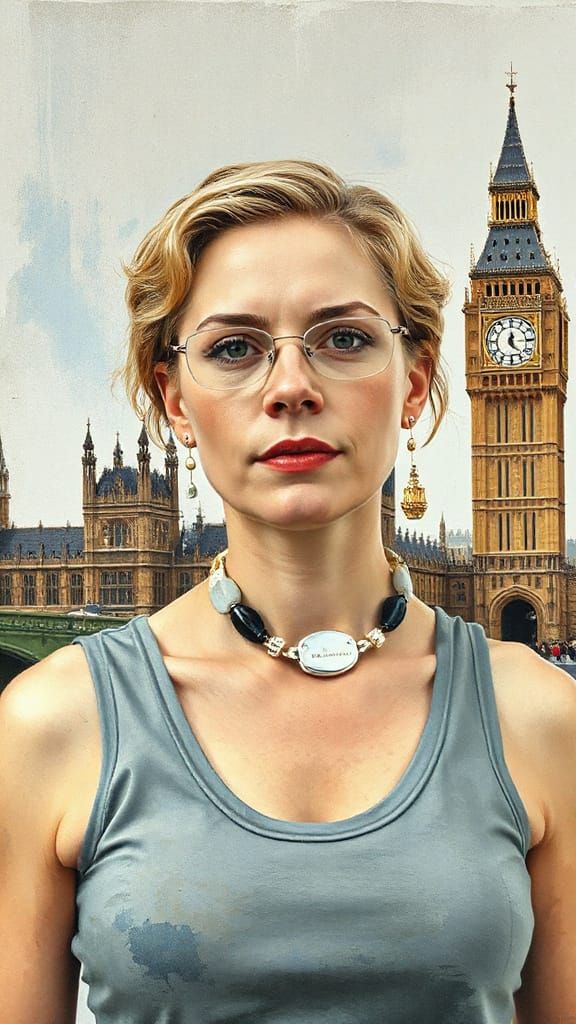 Woman in Tank Top with Big Ben, Bosch-Style