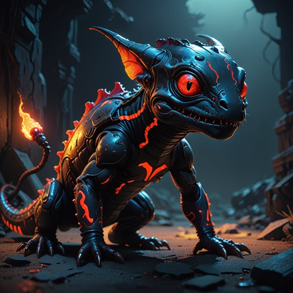 Cute Creepy Alien Firesalamander with Glowing Eyes
