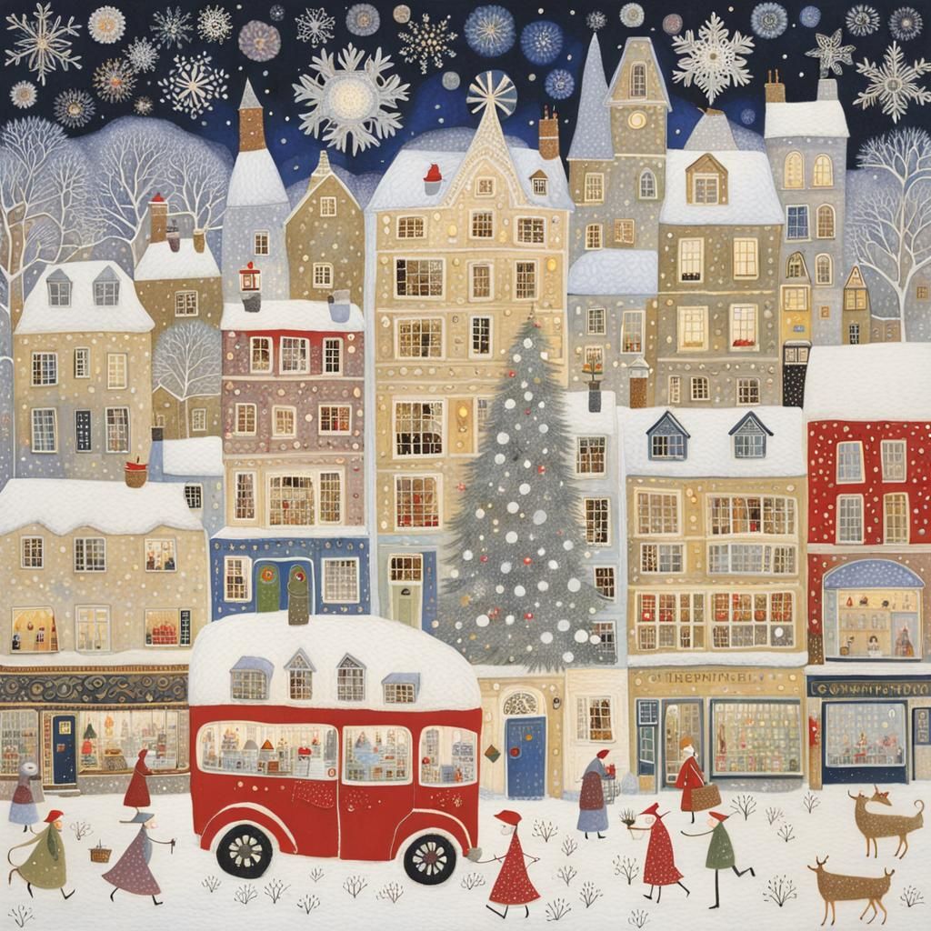 Vibrant, Intricately Detailed Snowflake Metropolis in Whimsi...