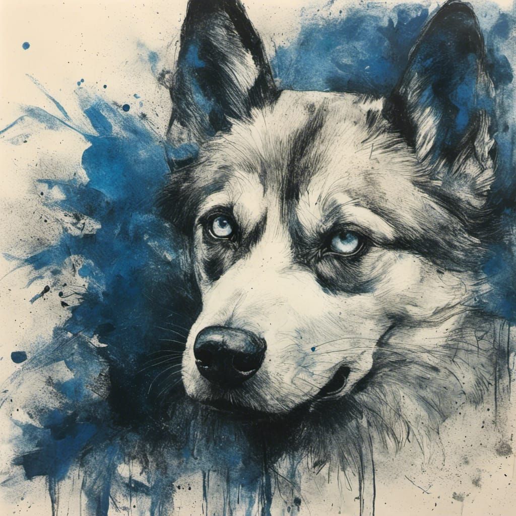 Detailed Portrait of Husky with Heterochromia