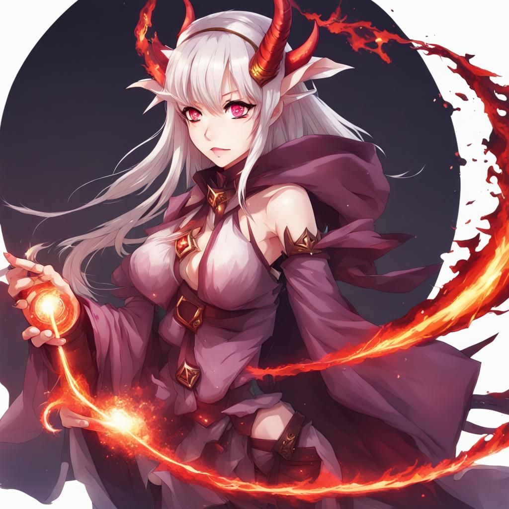 Anime Demon Girl Mage in Manga Style
