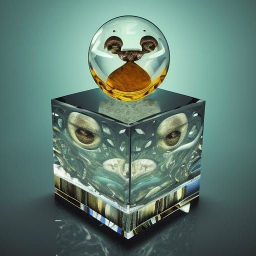 Hyperdetailed Crystal Cube on Clear Waters