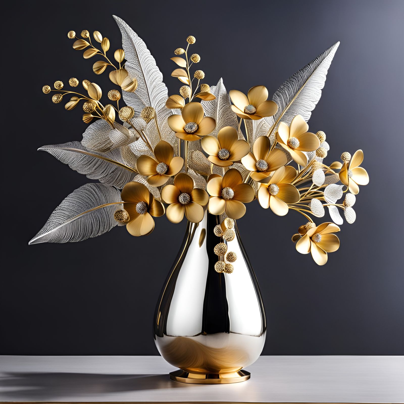 Elegant Gold and Silver Metal Flower Arrangement
