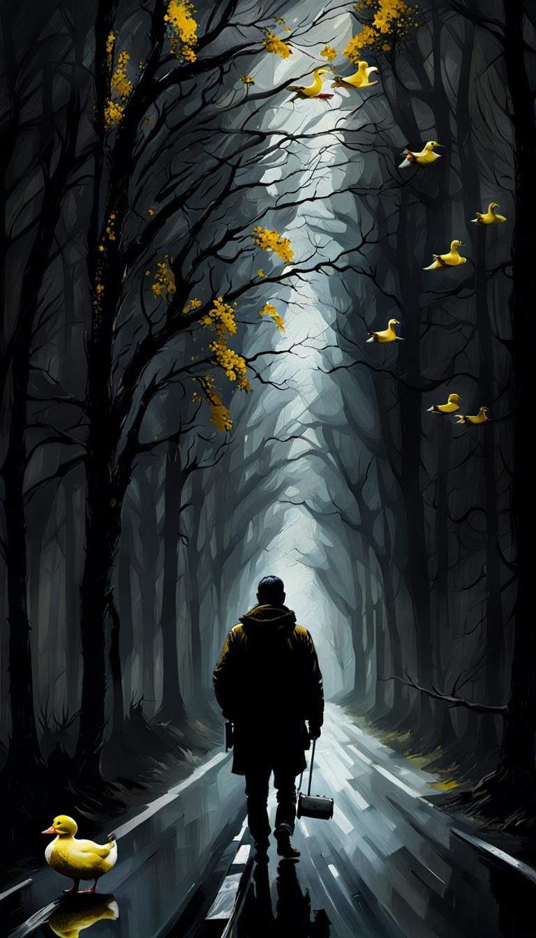 Surreal Duck Phobia in Dark Art Style