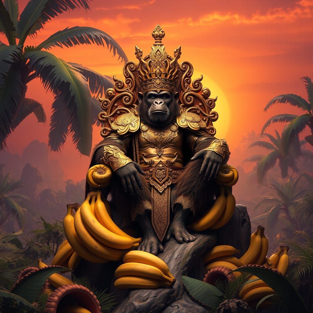 Monkey King on Banana Throne in Ornate Armor