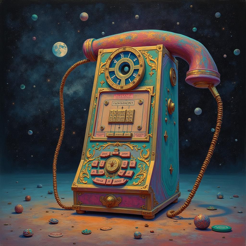 Psychedelic Rotary Phone: Cosmic Mixed Media Art