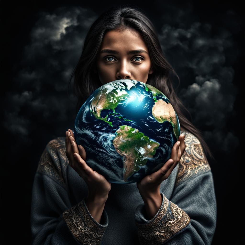 Woman holding the earth
