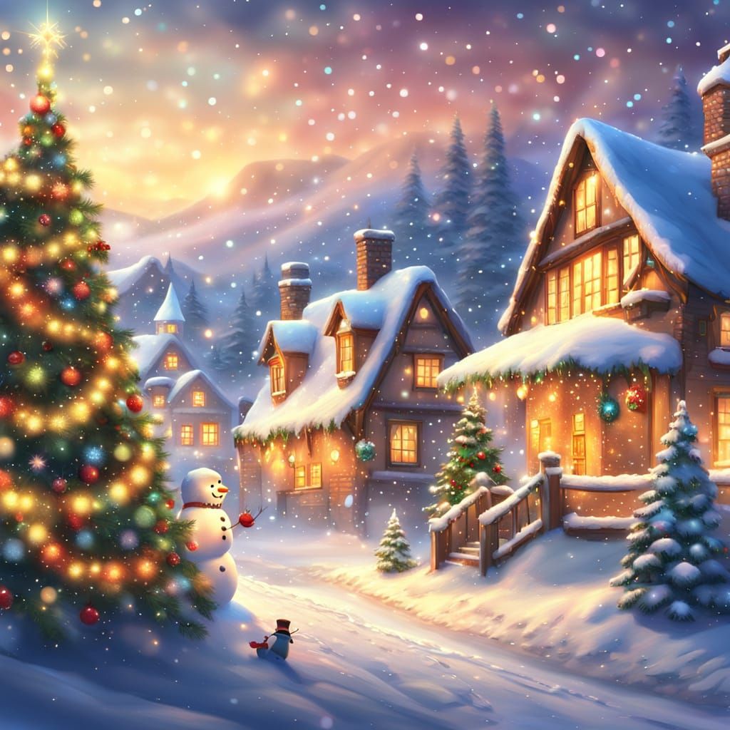 Christmas Village in Winter Wonderland: Kinkade Style