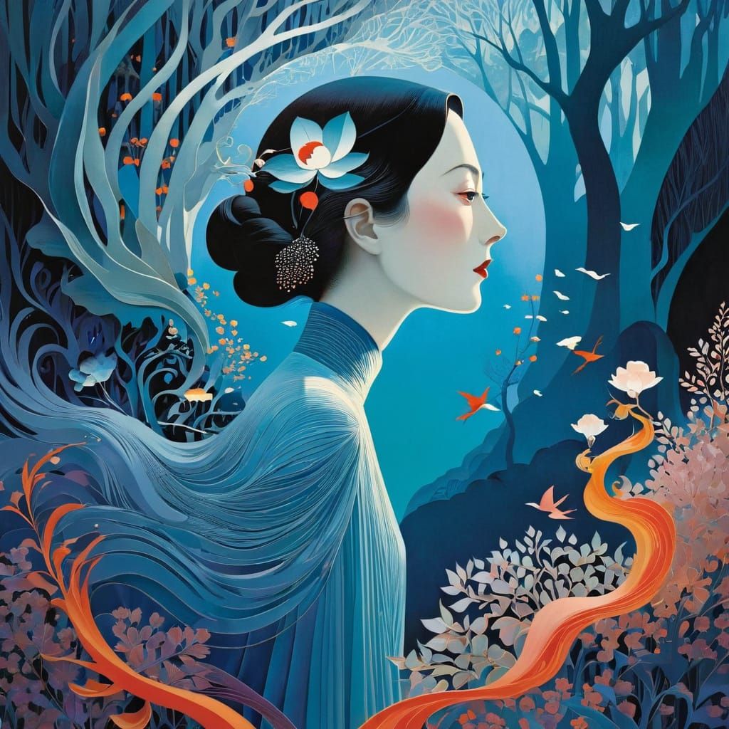 Abstract Floral Papercut Dreamscape in O'Keeffe Style