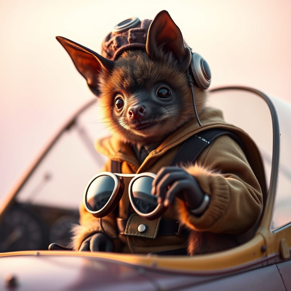 Bat Pilot Portrait in Warm Cinematic Lighting