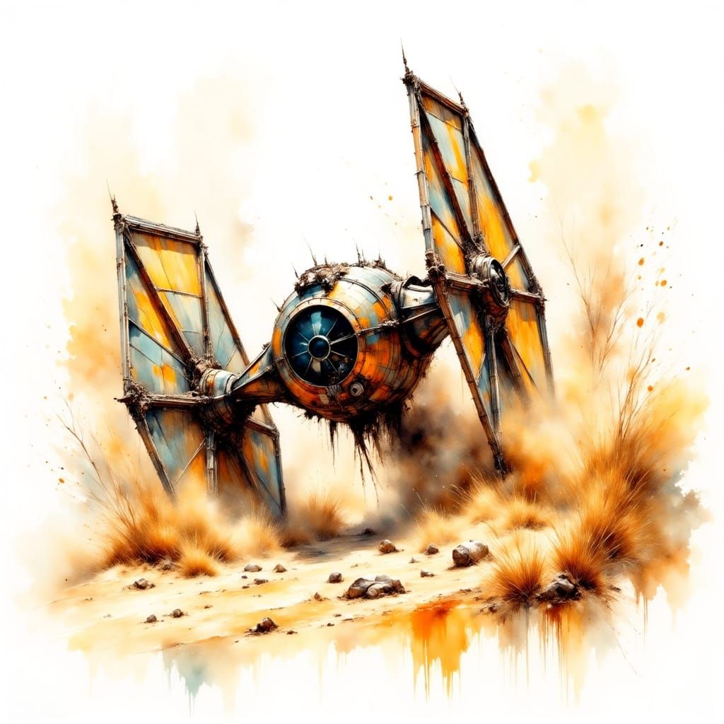 Crashed TIE Fighter in Golden Desert Sand