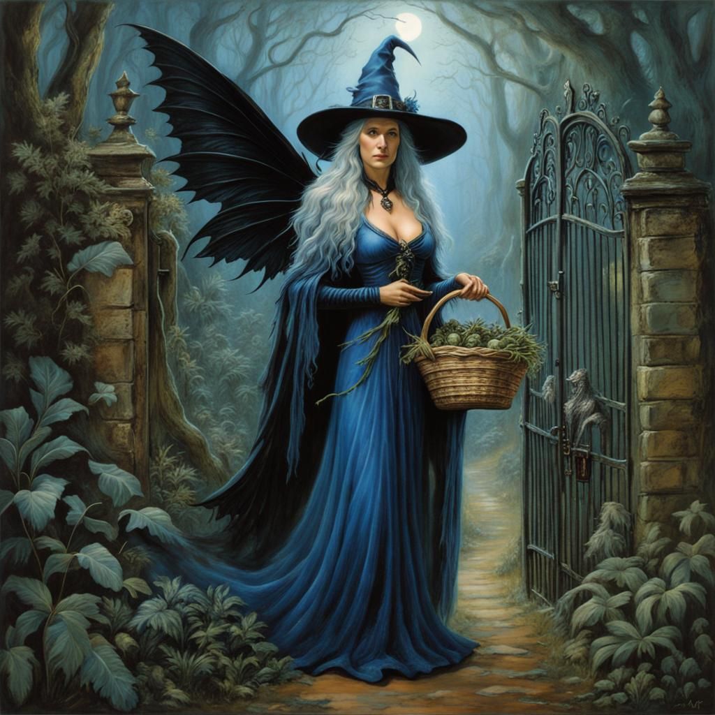 Faerie Witch with Herbs in Twilight Glen