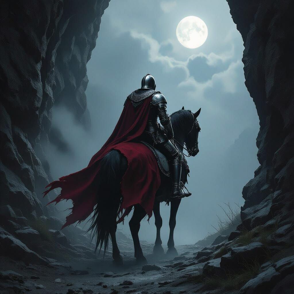 Medieval Knight on Warhorse in Fog, Cinematic Lighting