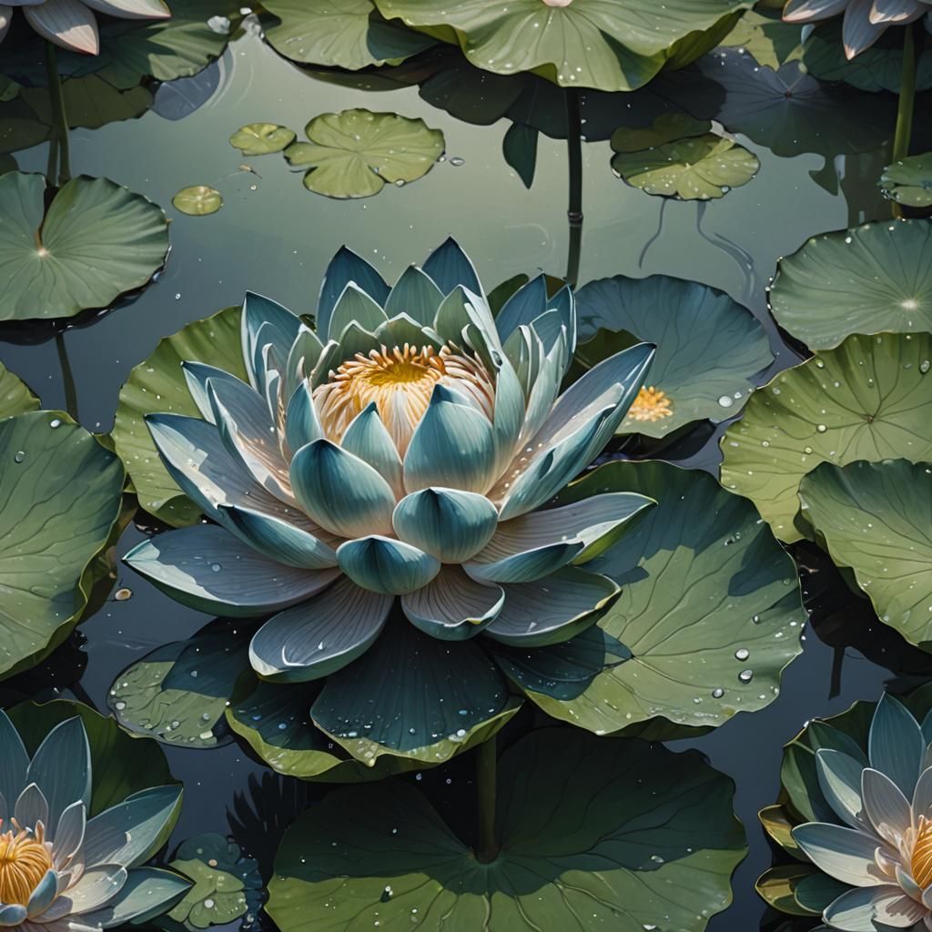 Hyperrealistic Blue Lotus Flower Splash Art