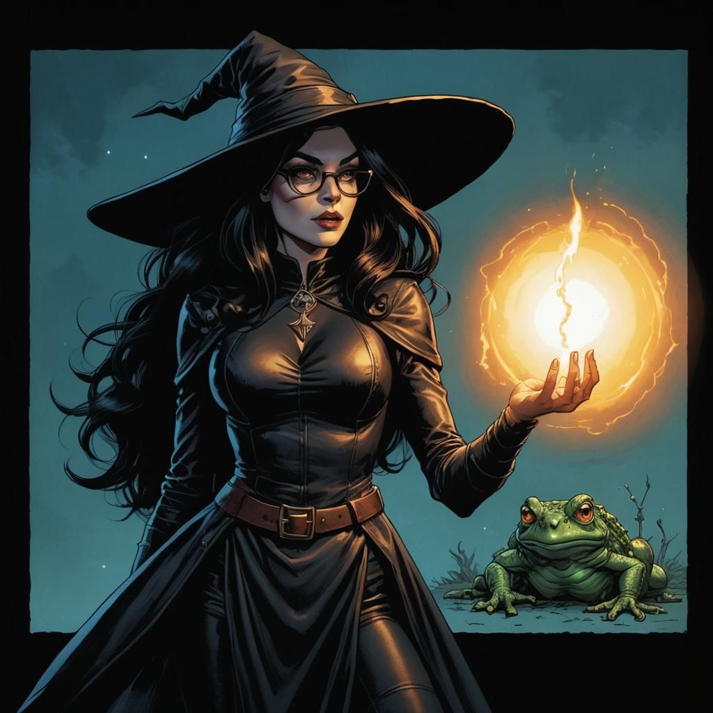 Witch Casting Spell to Turn Goblin Into Toad