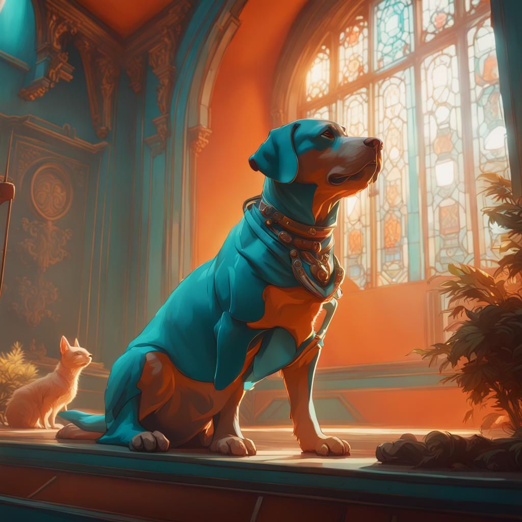Hyperdetailed Pets Concept Art in Orange and Teal
