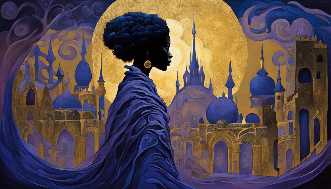 Ethereal Woman in Surrealist Dreamscape Oil Painting