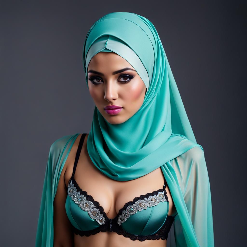 Girl Wearing Hijab and Underwear