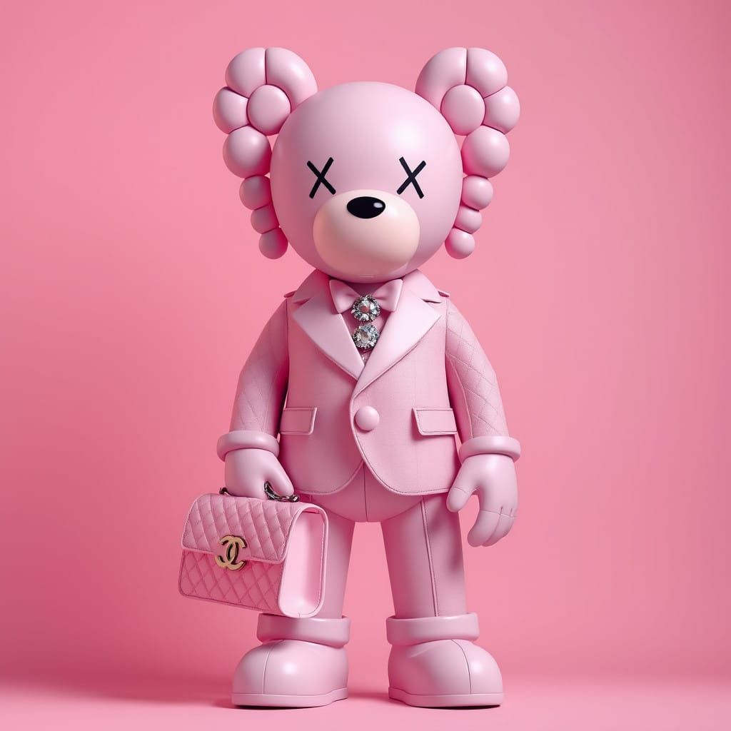 High-End Fashion Bear with Chic Accessories in Pastel Hues