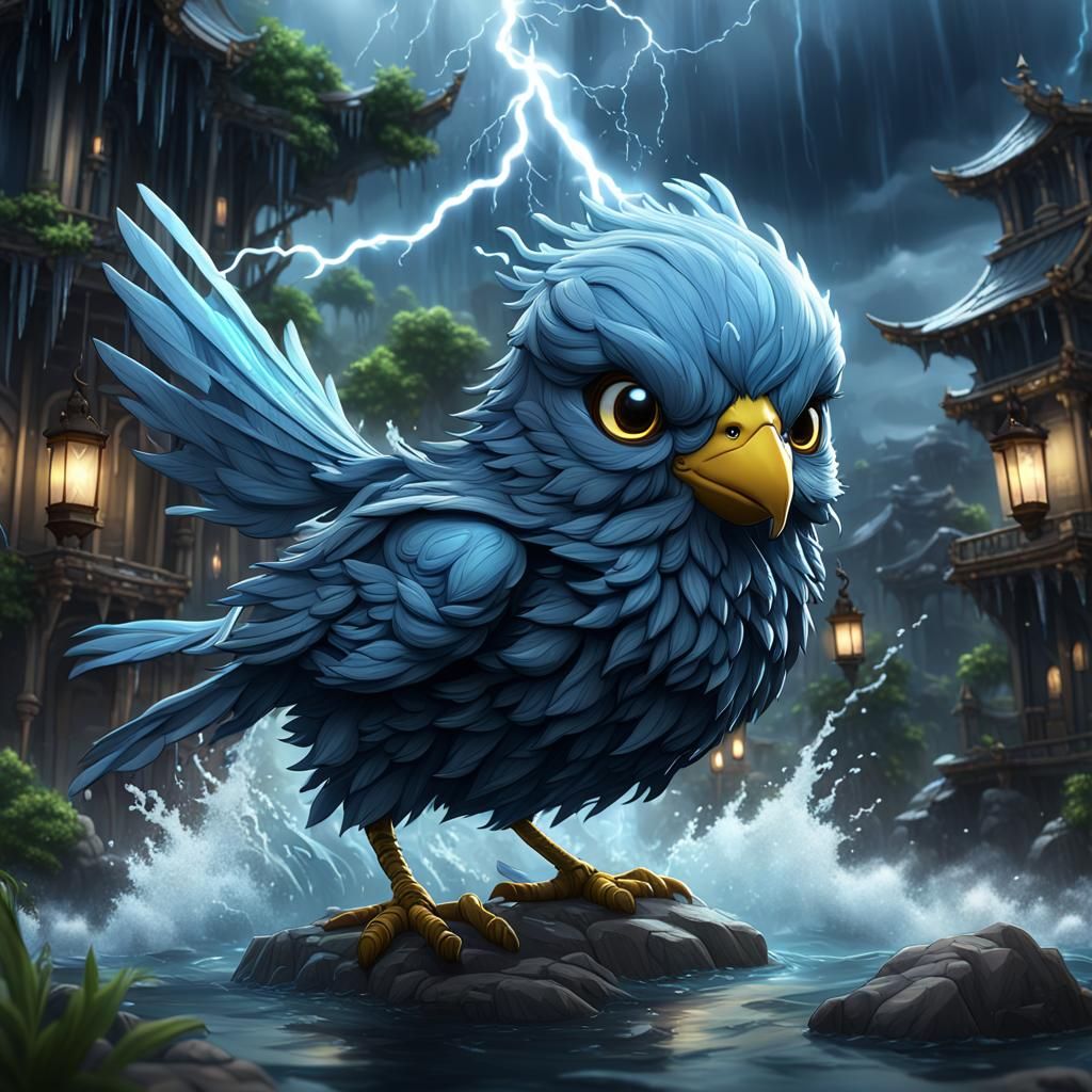 Chibi Thunderstorm Bird Fantasy Concept Art