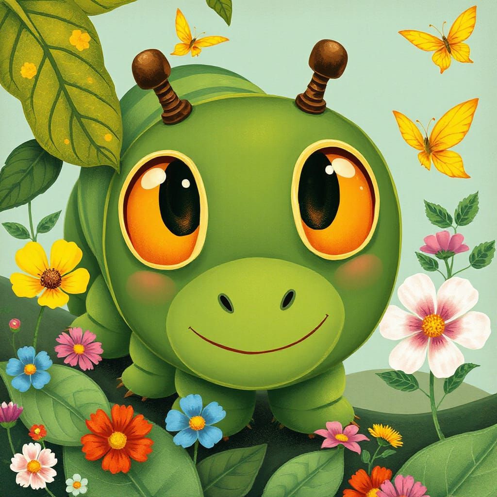 Delightful Caterpillar in Whimsical Storybook Style
